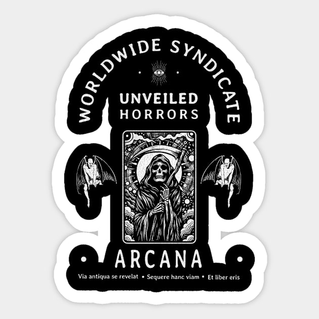 Worldwide Syndicate T-Shirt: Grim Reaper Tarot Card - Occult Arcana Tee Sticker by Designed By Marty